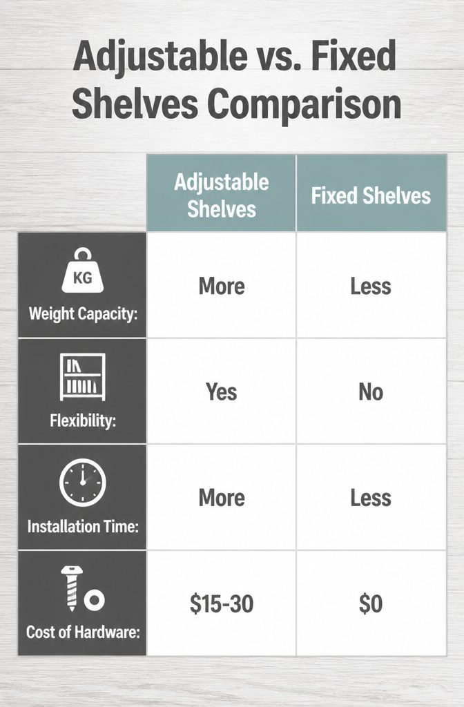 A comparison image showing adjustable and fixed shelves in corner bookcases.