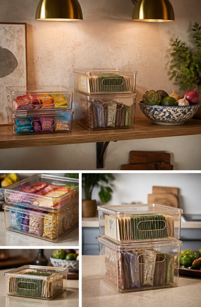 iDesign 6-Piece Recycled Kitchen Organization Set displayed on a shelf.