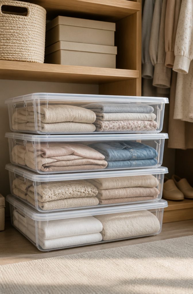 Member's Mark 13 quart clear storage containers in a four-pack.