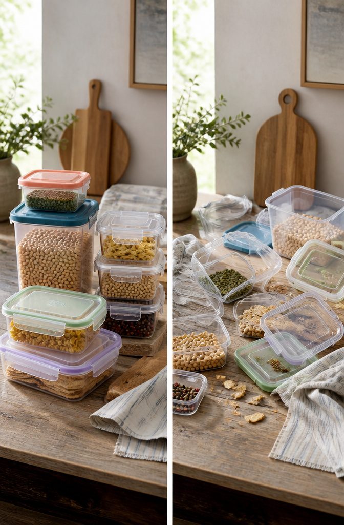 Image displaying different lid types for storage containers.