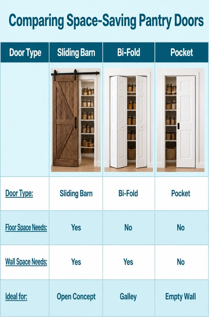 An image comparing different space-saving pantry door designs.