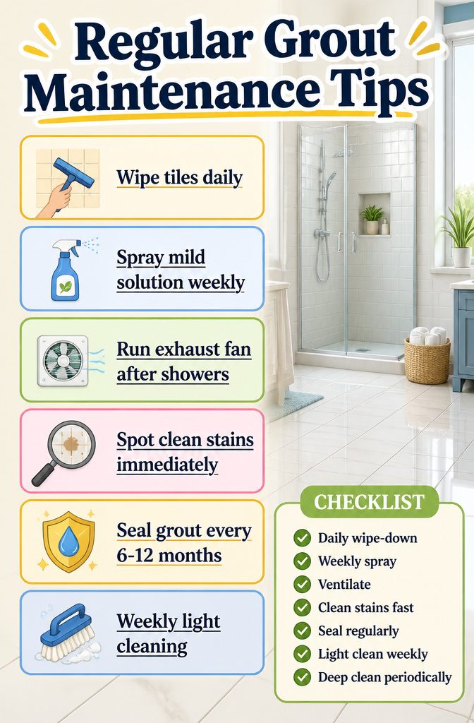 Information image listing grout maintenance tips for homeowners.
