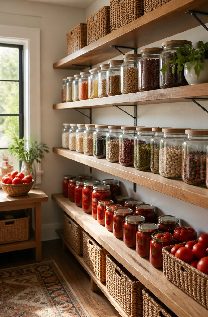 A tidy pantry with organized jars and cans for easy access.