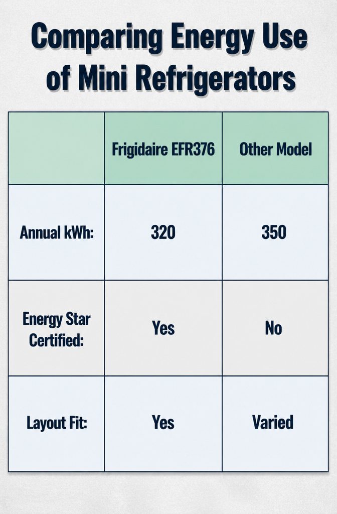 Comparison of energy usage among various mini refrigerators.