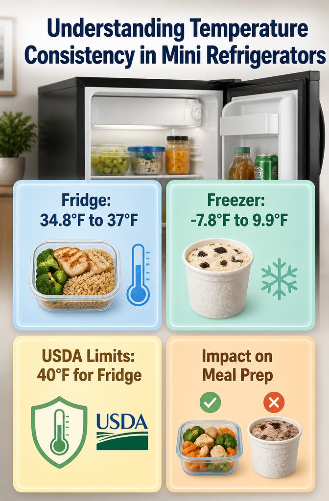 Graph illustrating temperature consistency in mini refrigerators.