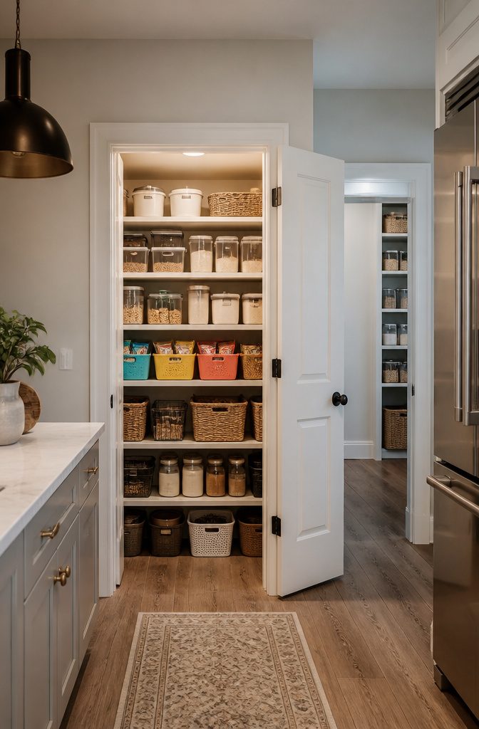 Frequently used pantry items stored at eye level for convenience.