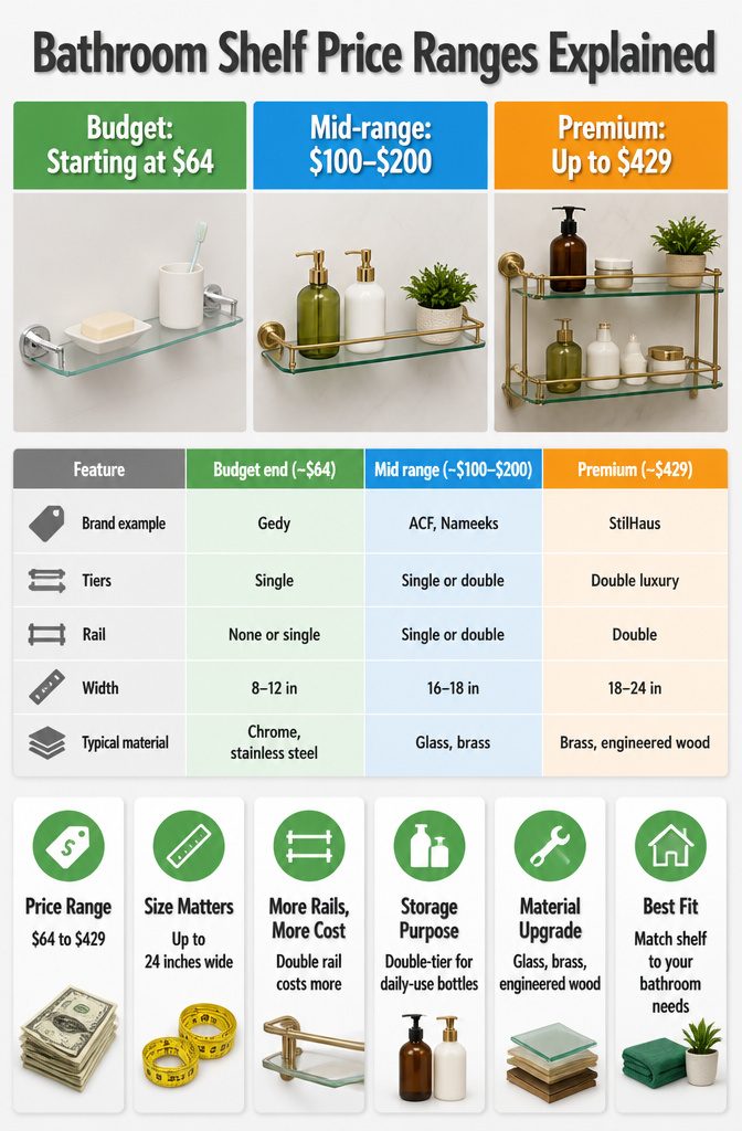 Price comparison chart for different bathroom shelf types.