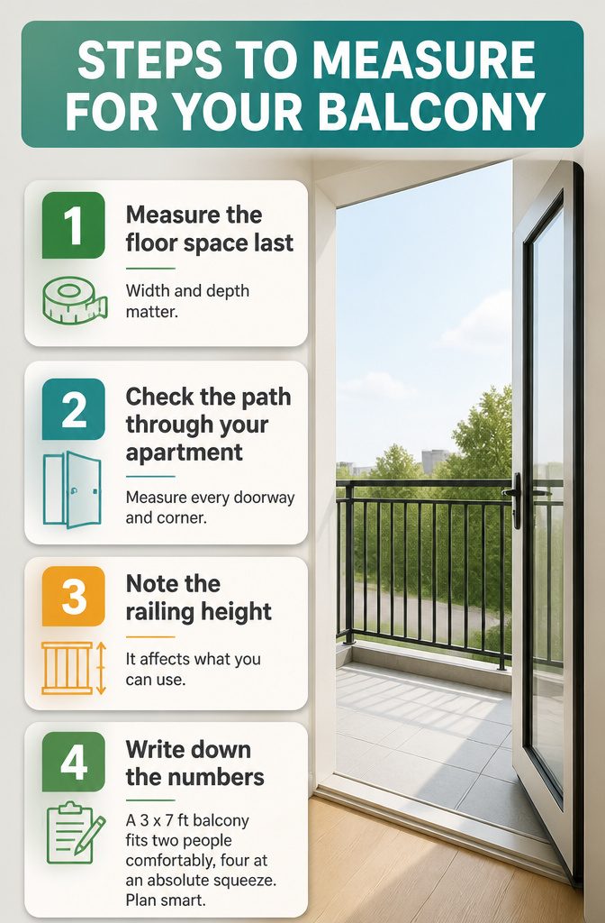 Steps to measure for a balcony to ensure proper furniture fit.