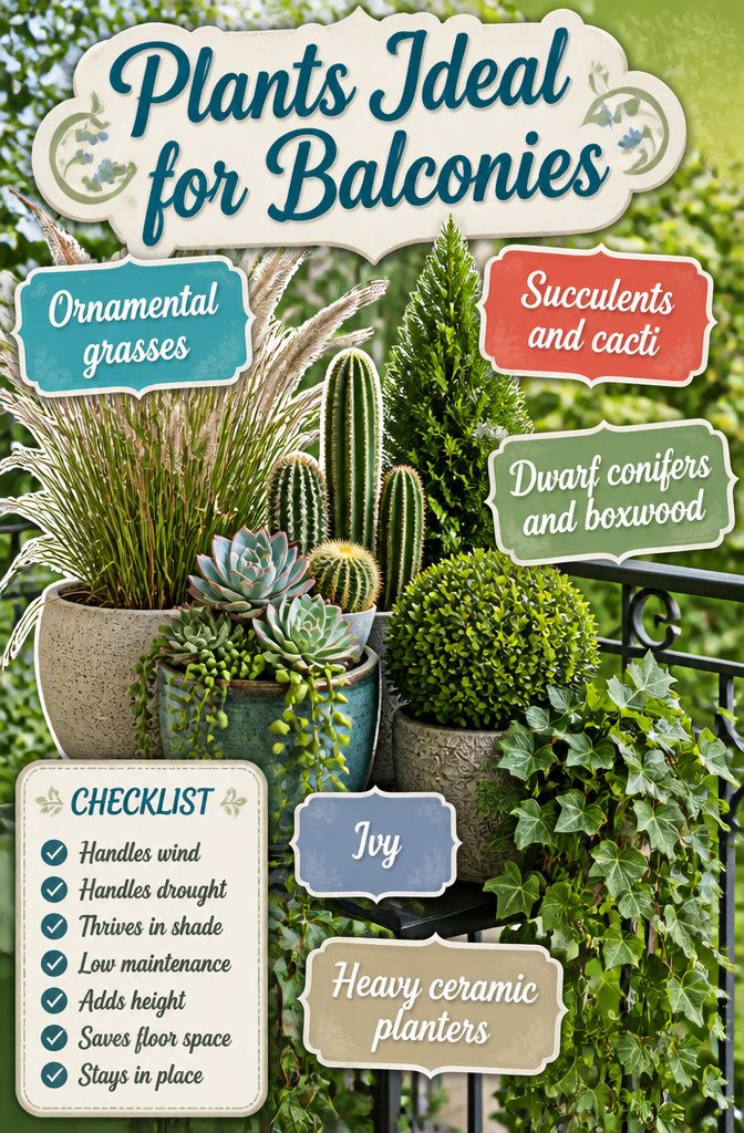 A selection of plants ideal for surviving on balconies.